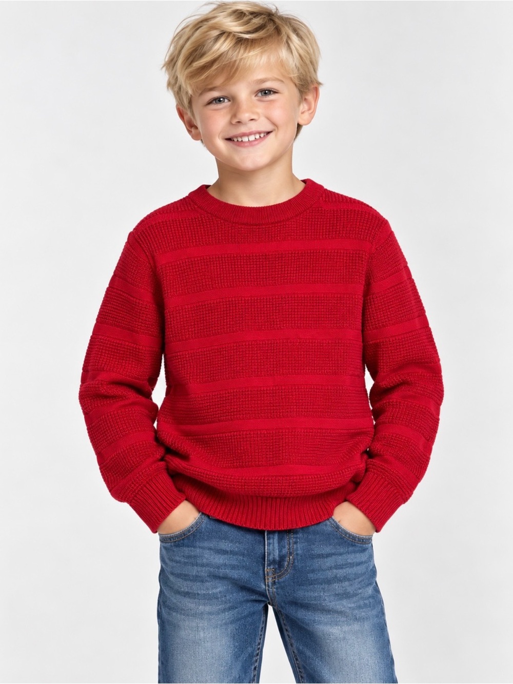 Cat & Jack Boy’s S(6/7) Red Striped Crewneck Sweater